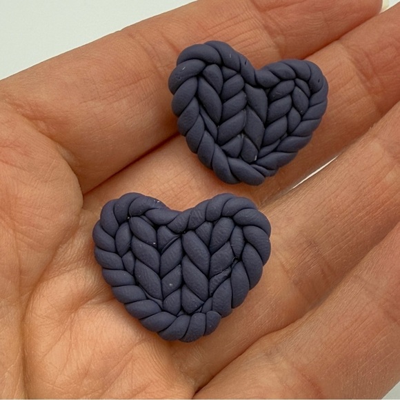 Purple Heart-Shaped Polymer Clay Earrings - Picture 6 of 8
